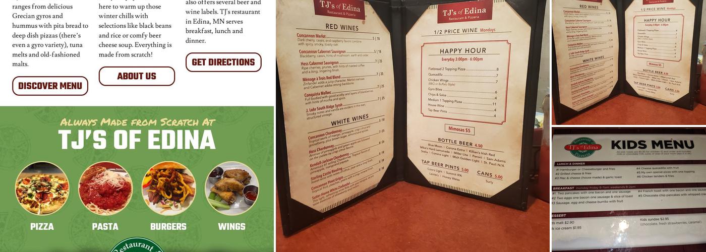 TJ's of Edina Restaurant Menu