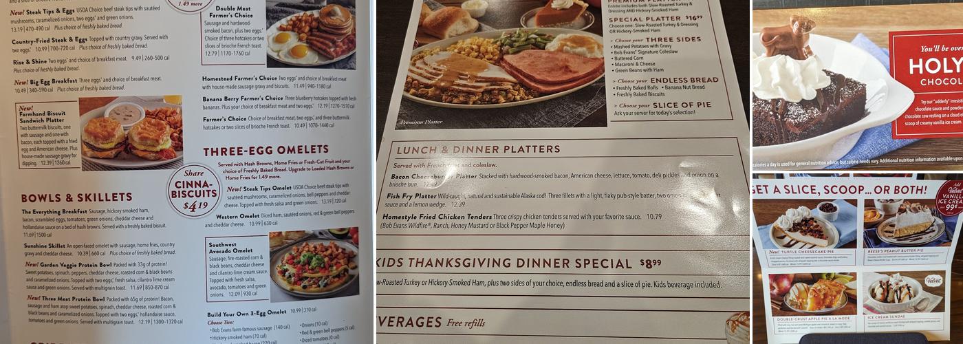 Bob Evans Menu
