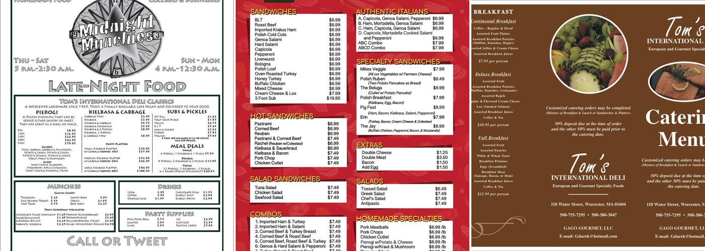 Tom's International Deli Menu