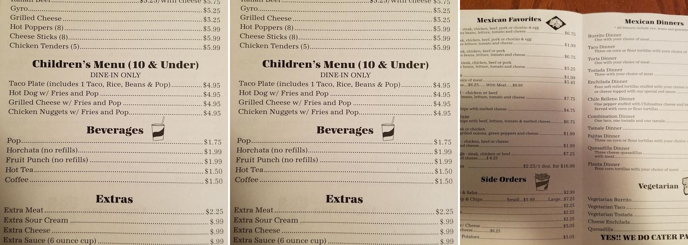 Tony's Place Menu