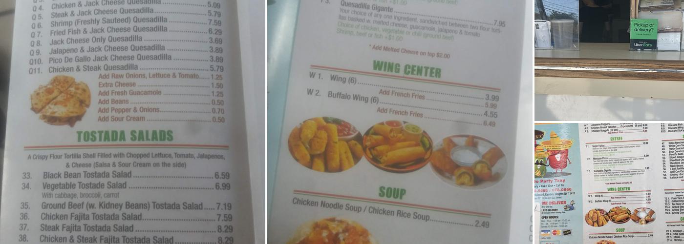Top tortillas Menu