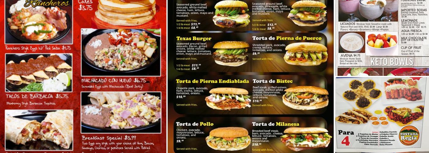 Tostada Regia Menu