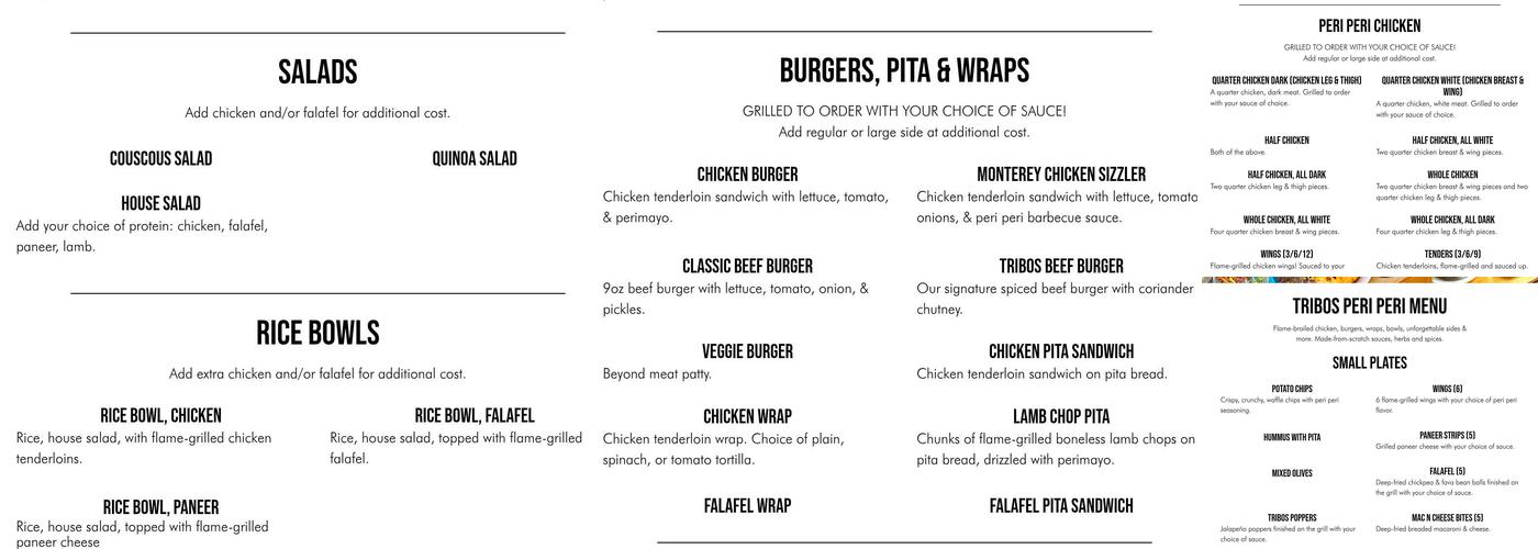 Tribos Peri Peri - Saddle Brook Menu