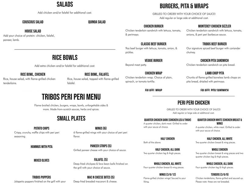 Tribos Peri Peri - Saddle Brook Menu