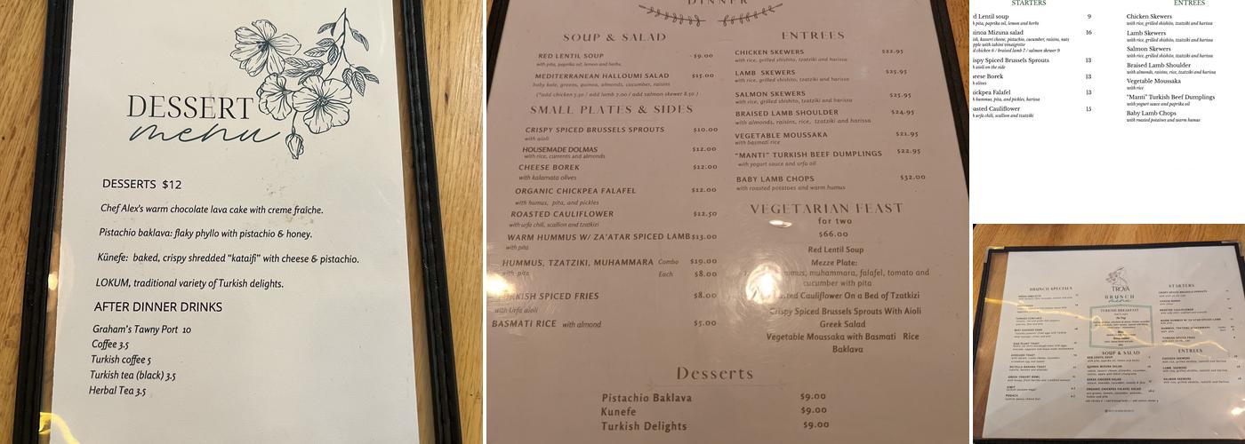 Troya Restaurant Menu