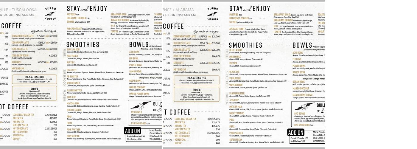 Turbo Coffee Menu