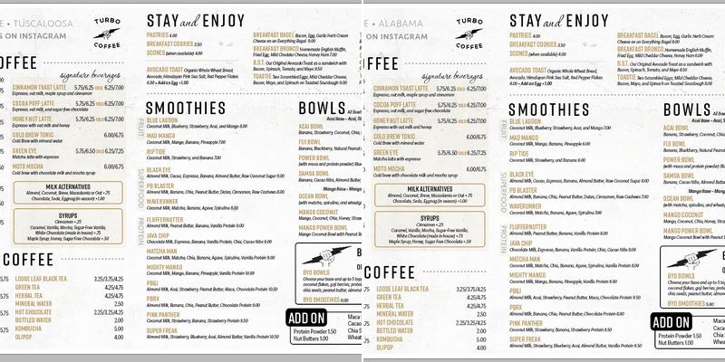 Turbo Coffee Menu