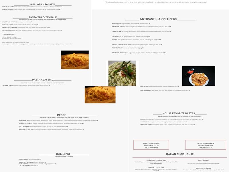 Tuscany Italian Bistro Menu