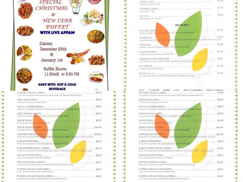 Udupi Bhavan Menu