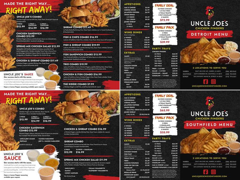 Uncle Joe's Chicken Fingers Menu