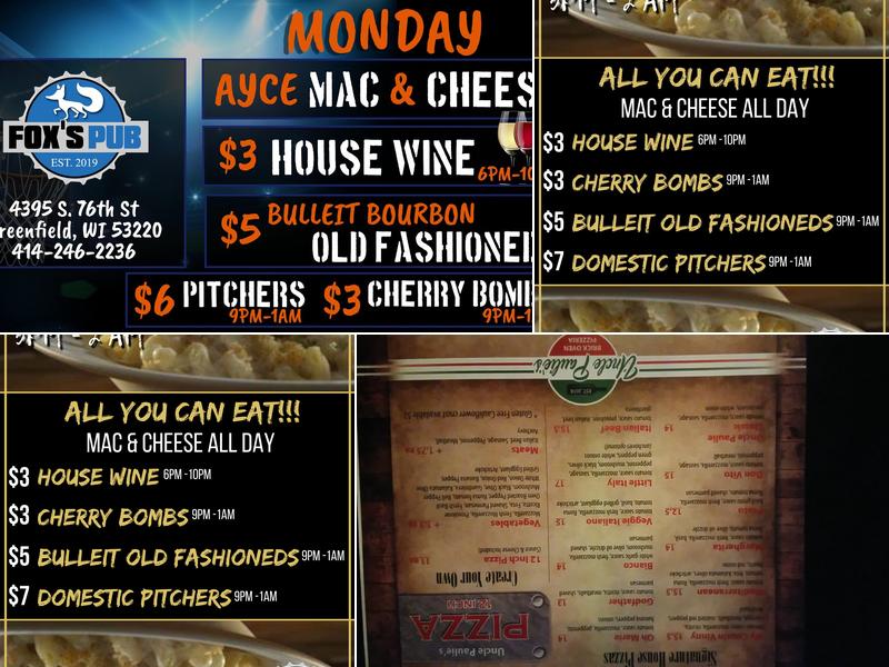 Fox's Pub Menu