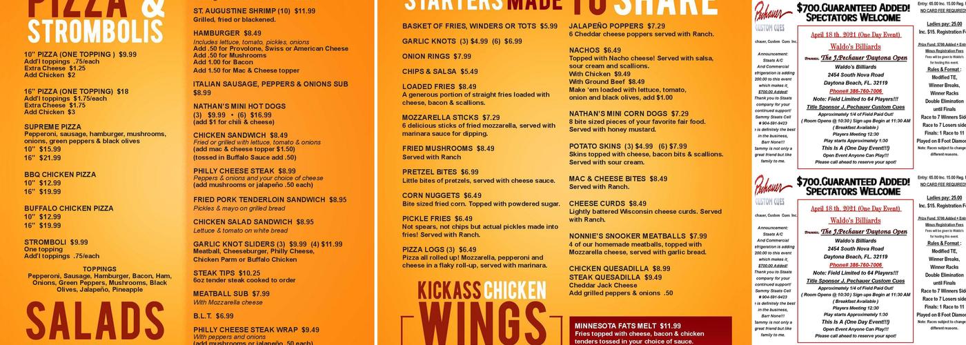 Waldo's Sports Pub & Billiards Menu