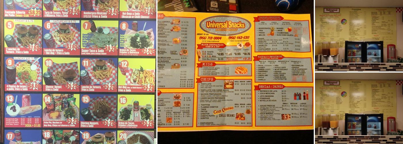 Universal Snacks Menu