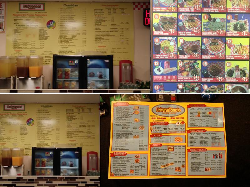 Universal Snacks Menu