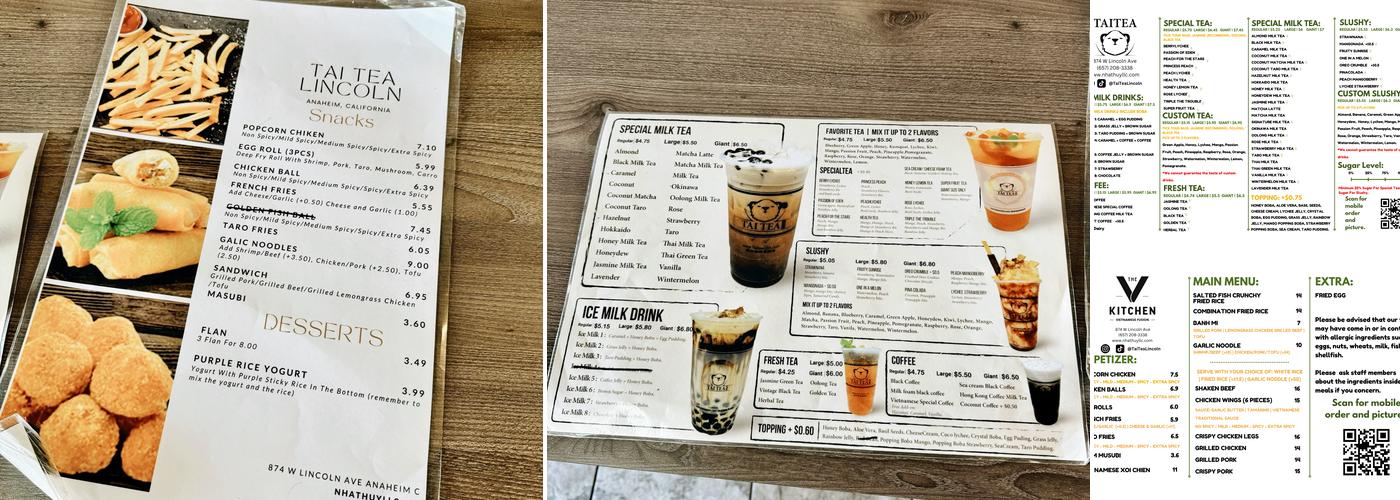 Tai Tea x The V Kitchen Menu