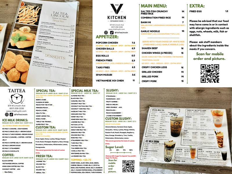 Tai Tea x The V Kitchen Menu