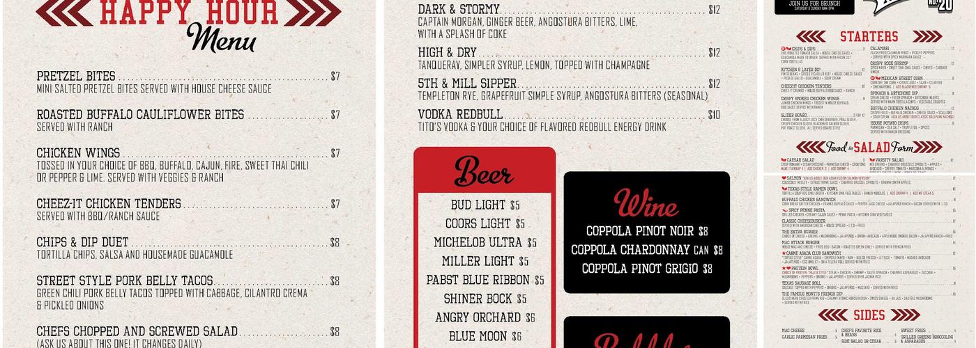 Varsity Tavern Menu