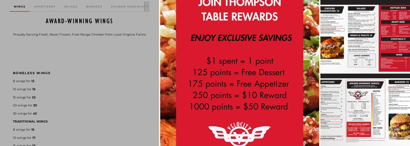 Velocity Wings - Manassas Menu