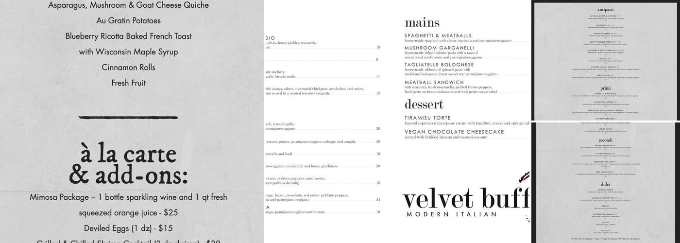 Velvet Buffalo Modern Italian Menu