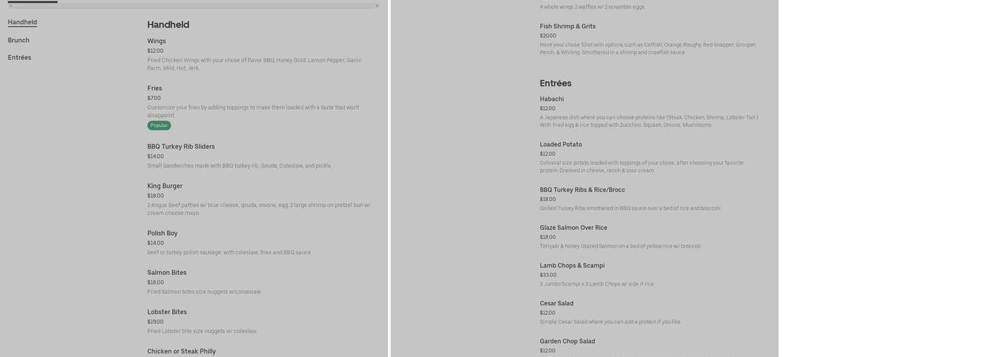 Three Kings bar and lounge Menu