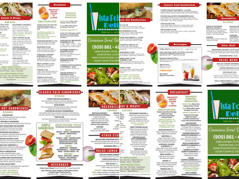 Vista Pointe Deli Menu