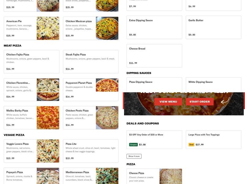 West Coast Gourmet Pizza Menu