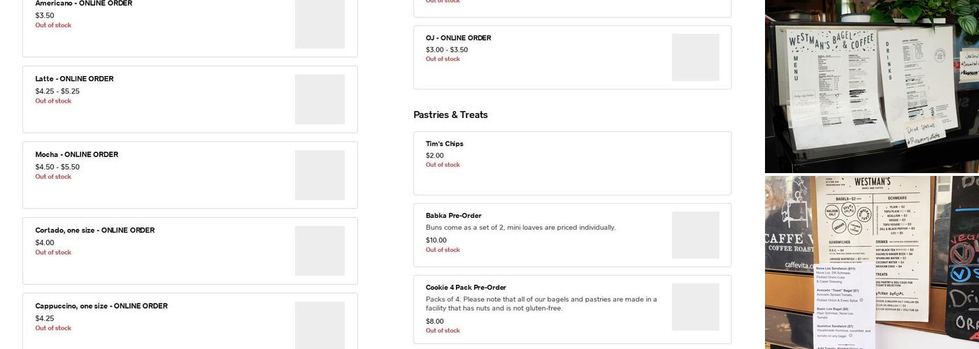 Westman's Bagel and Coffee Menu