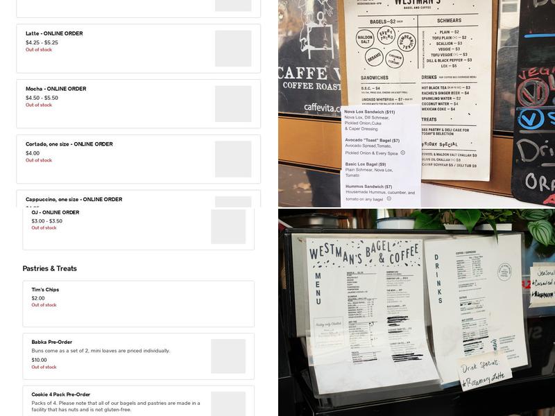 Westman's Bagel and Coffee Menu