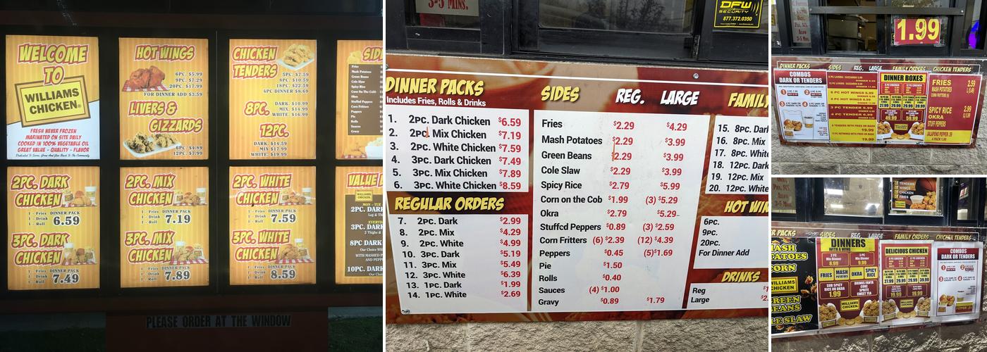 Williams Chicken Menu