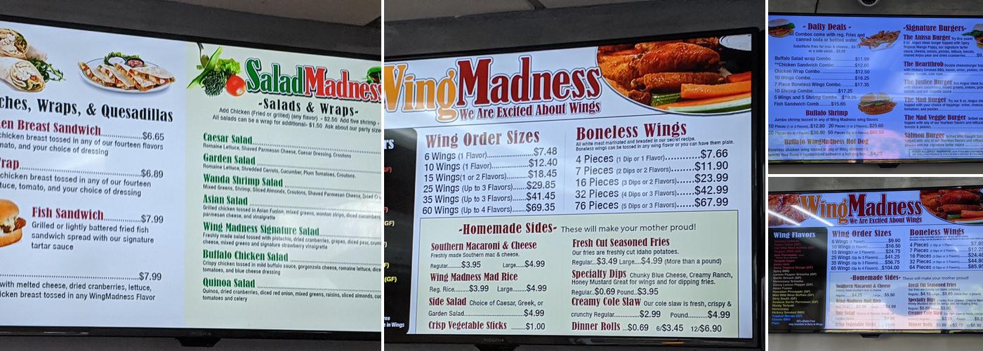 Wing Madness Inc Menu