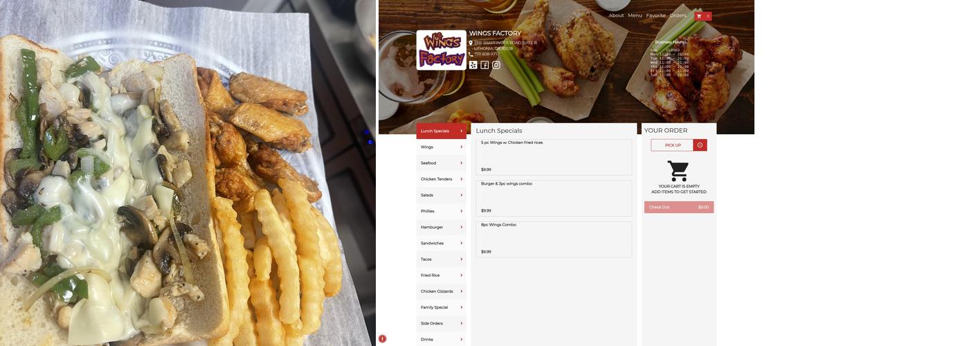 Wings Factory Menu