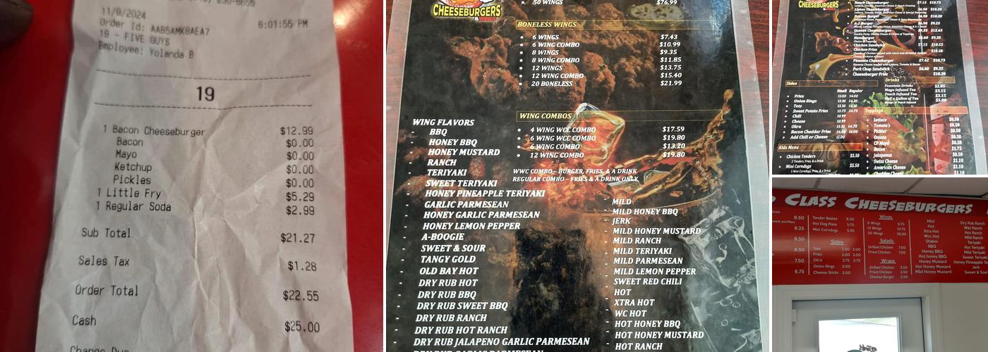 World Class Cheeseburgers Menu