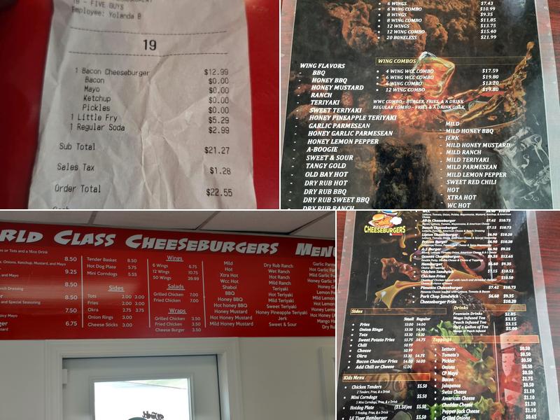 World Class Cheeseburgers Menu