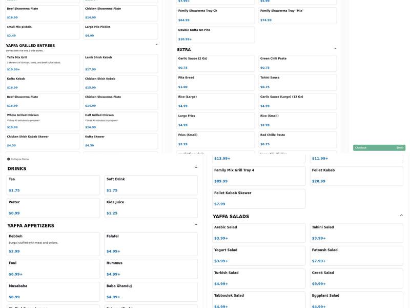 Yaffa Grill & Market Menu