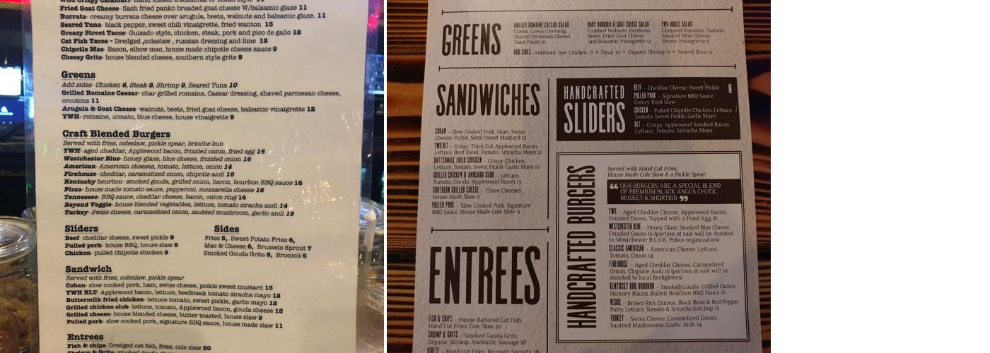 Yonkers Whiskey House Menu