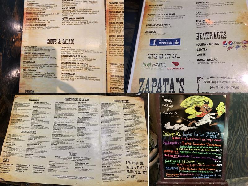 Zapata's Mexican Restaurant Menu