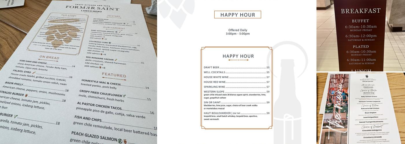 Former Saint Craft Kitchen and Taps Menu