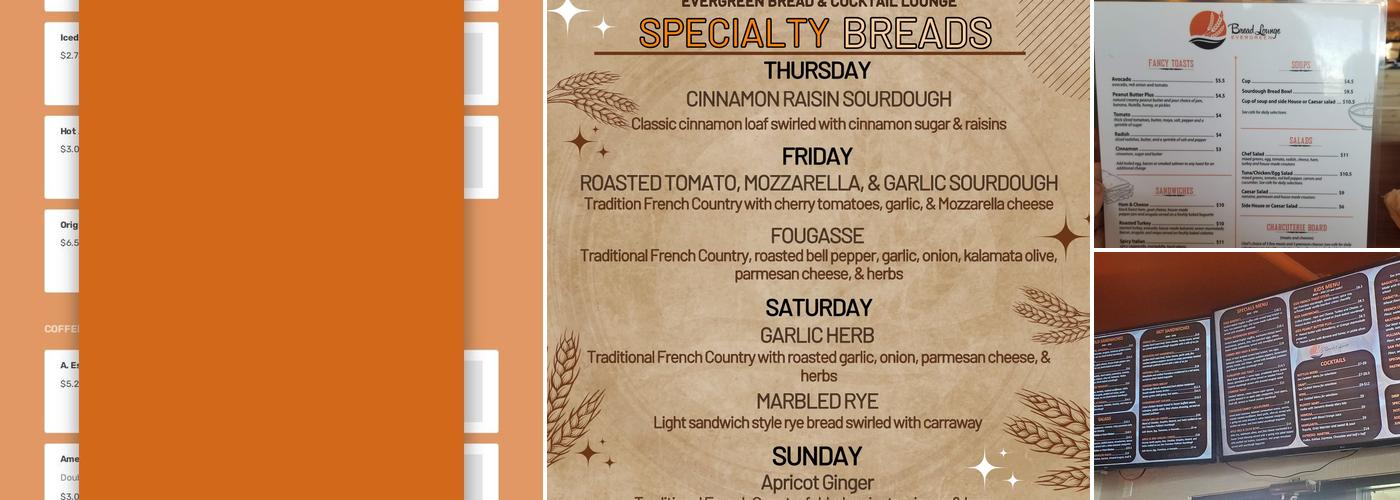 Evergreen Bread & Cocktail Lounge Menu