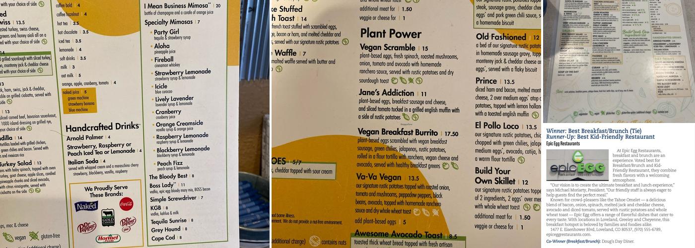 Epic Egg CHEYENNE Menu