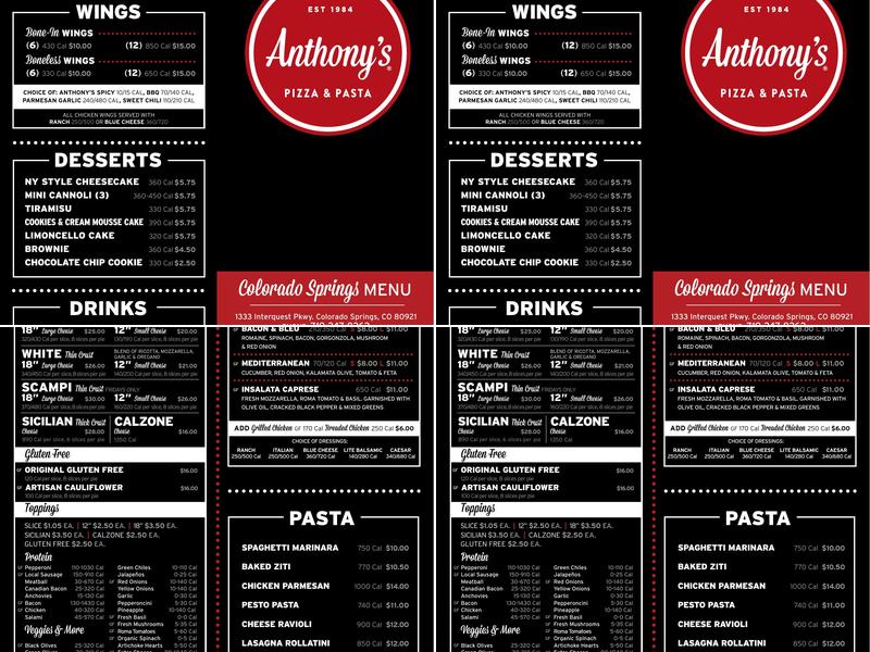 Anthony's Pizza & Pasta Menu
