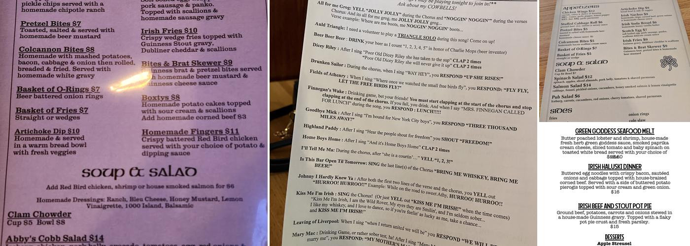 Abby's Irish Pub Menu