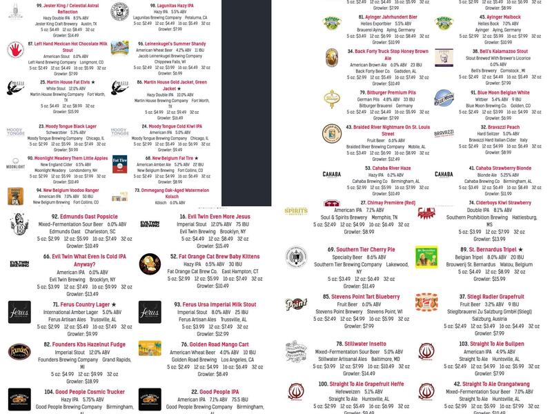 The Open Bottle Menu