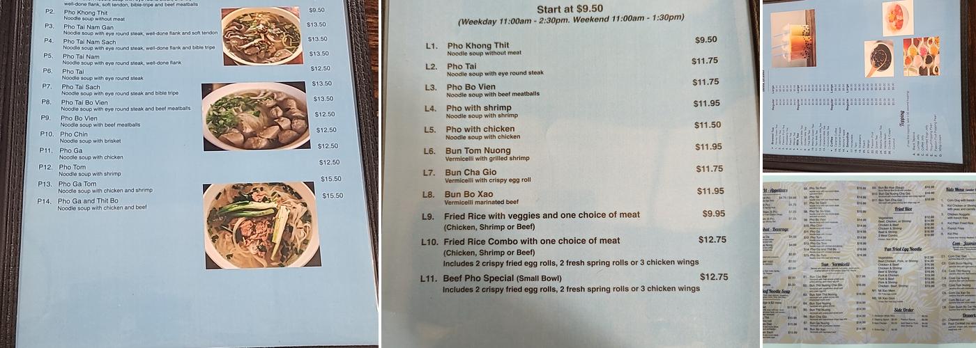 Pho Time Menu
