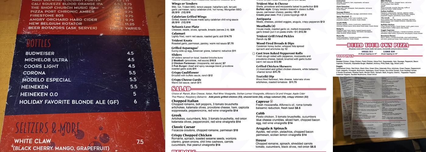 Trident Pizza Pub Menu