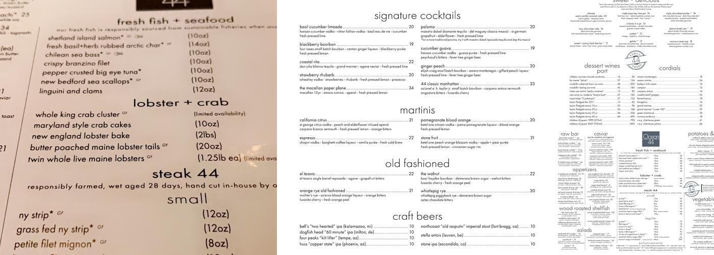 Ocean 44 Menu