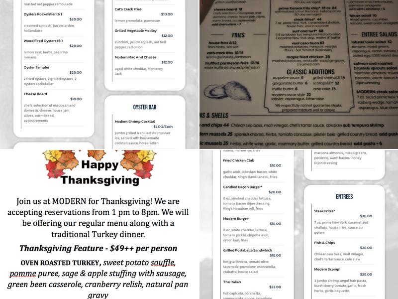 MODERN Oyster Bar Chophouse Menu