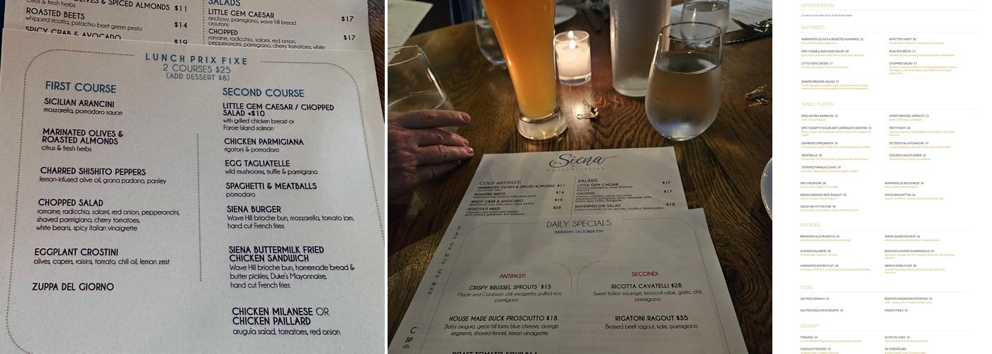 Siena Ristorante New Haven Menu