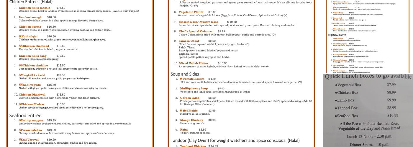 Spice Indian Cuisine & Bar Menu
