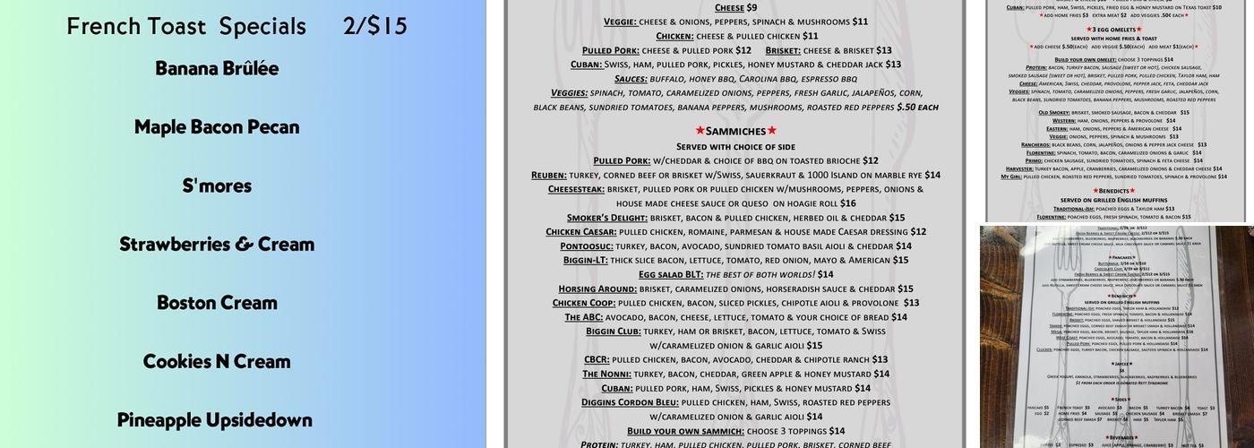 Biggins Diggins Menu