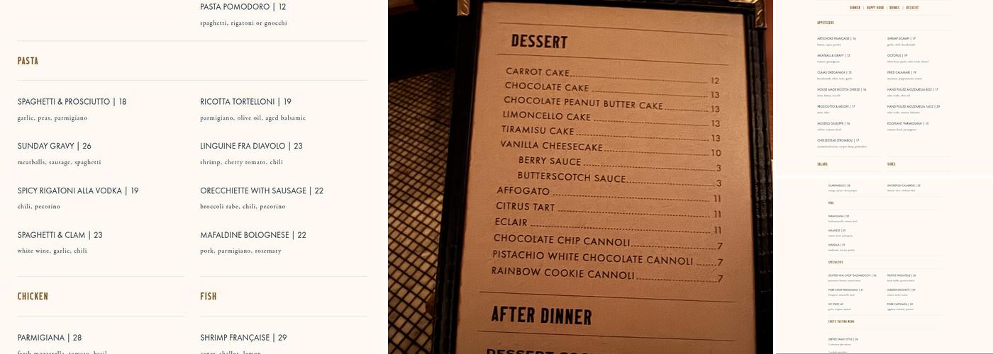 Giuseppe & Sons Menu